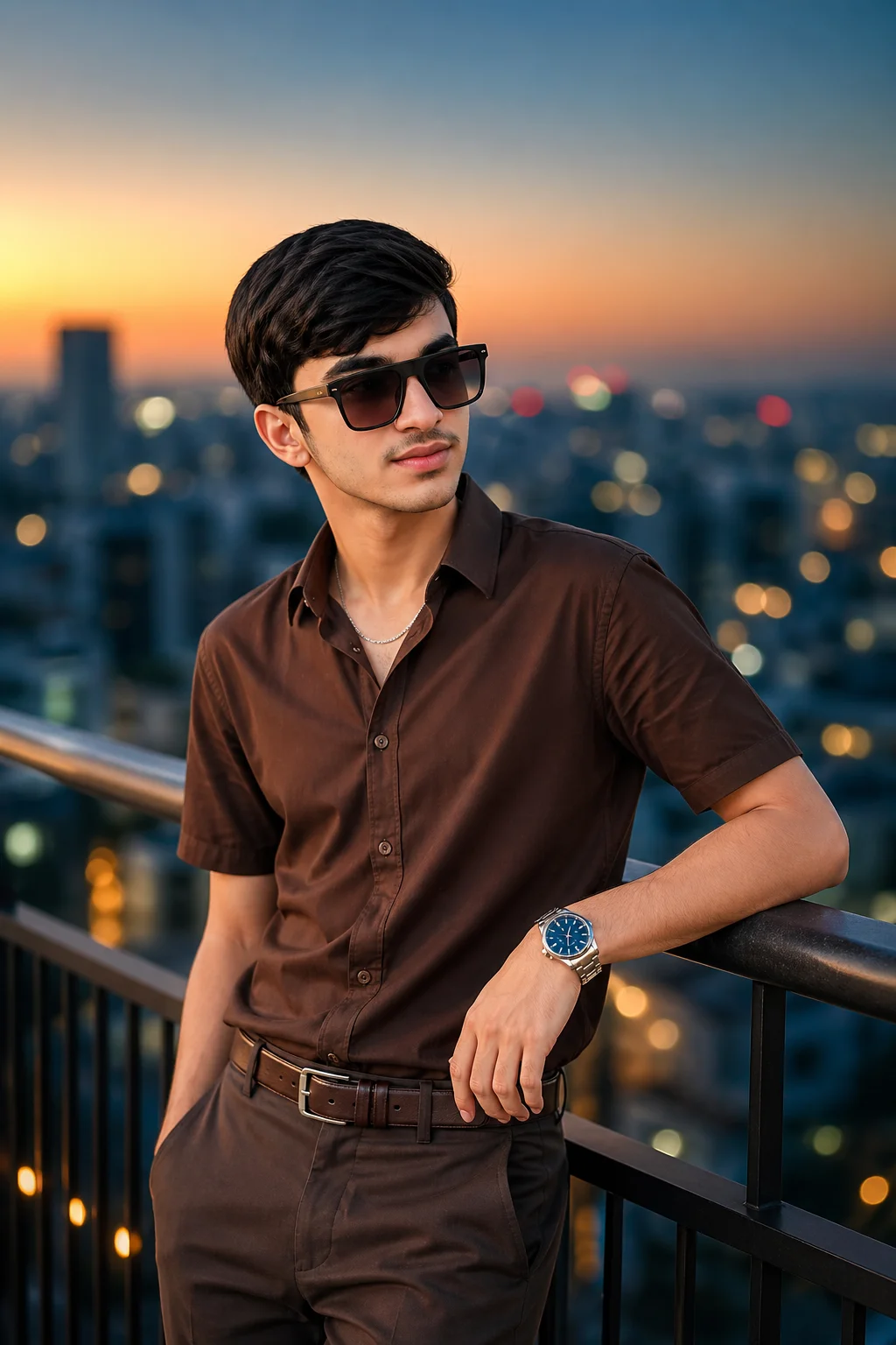 Golden Hour Urban Portrait | Boy in Monochromatic Chocolate Brown preview