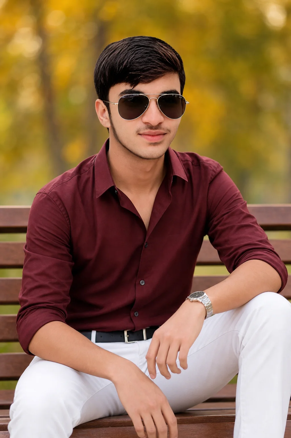 Aesthetic South Asian Male Autumn Park Portrait preview