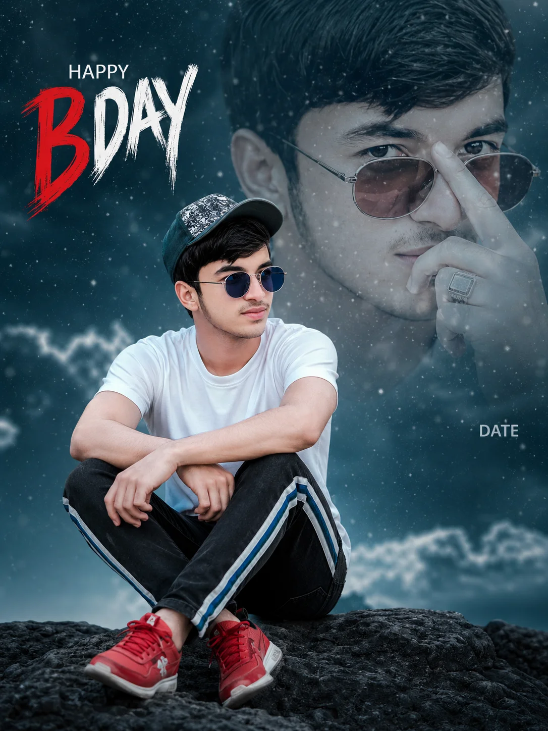 South Asian Boy Double Exposure Birthday Prompt | Dramatic Teal Aesthetic preview