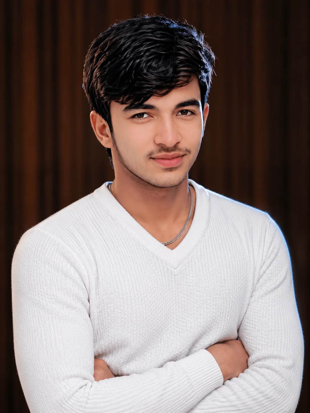 Professional Studio Portrait | South Asian Man in White Textured Sweater preview