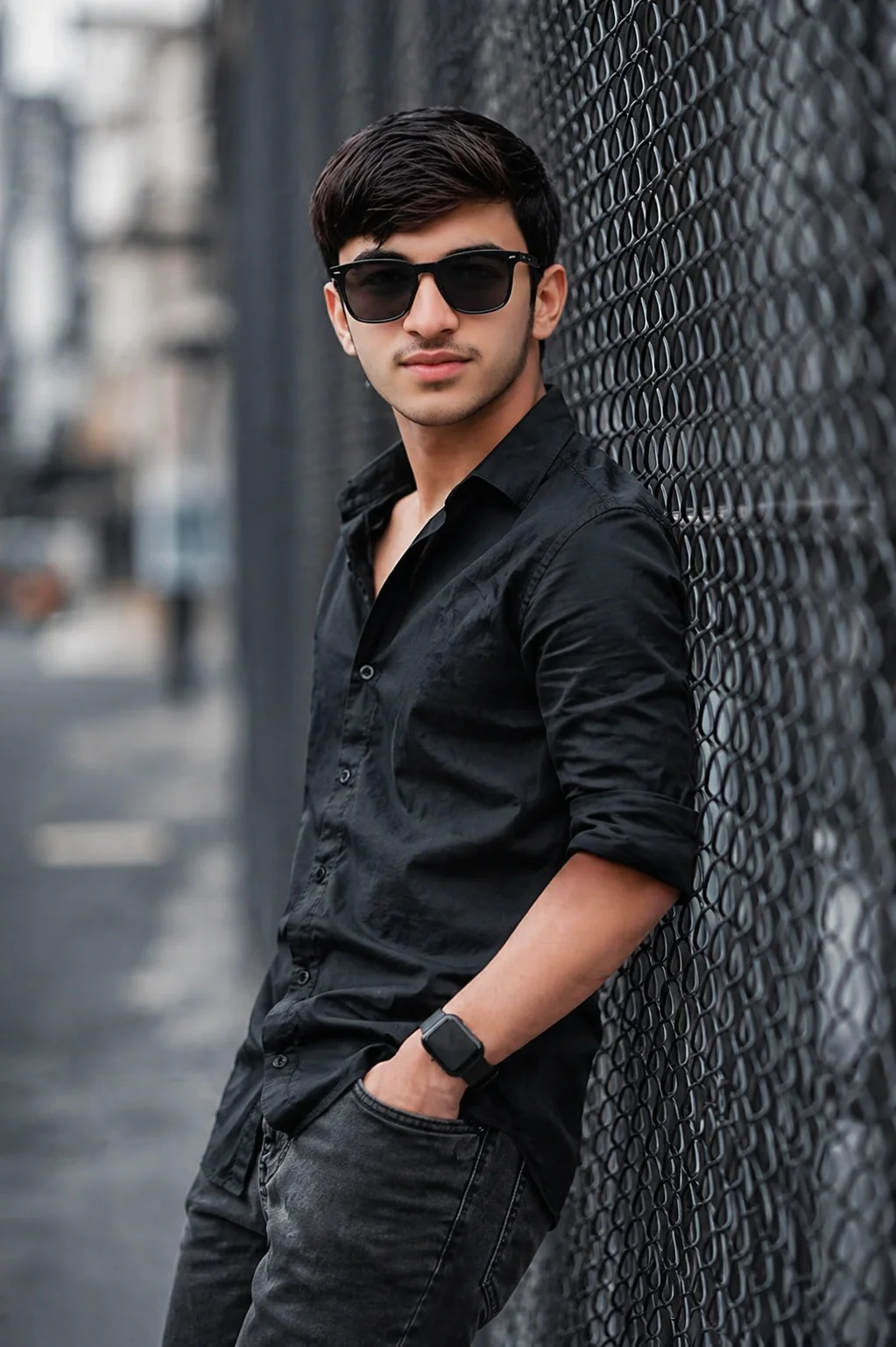 Urban Street Style Portrait | All-Black Monochromatic Aesthetic preview
